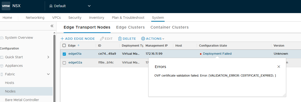 OVF certificate validation failed.